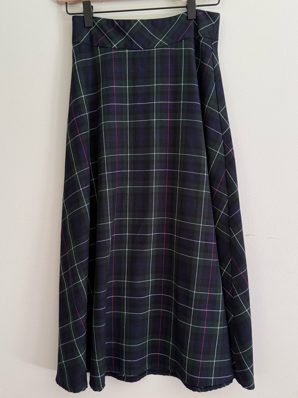 XS ASOS Plaid Midi Skirt Green Navy 90s Academia Classic Preppy